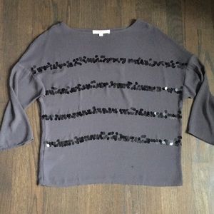 Grey Loft top with sequins stripes